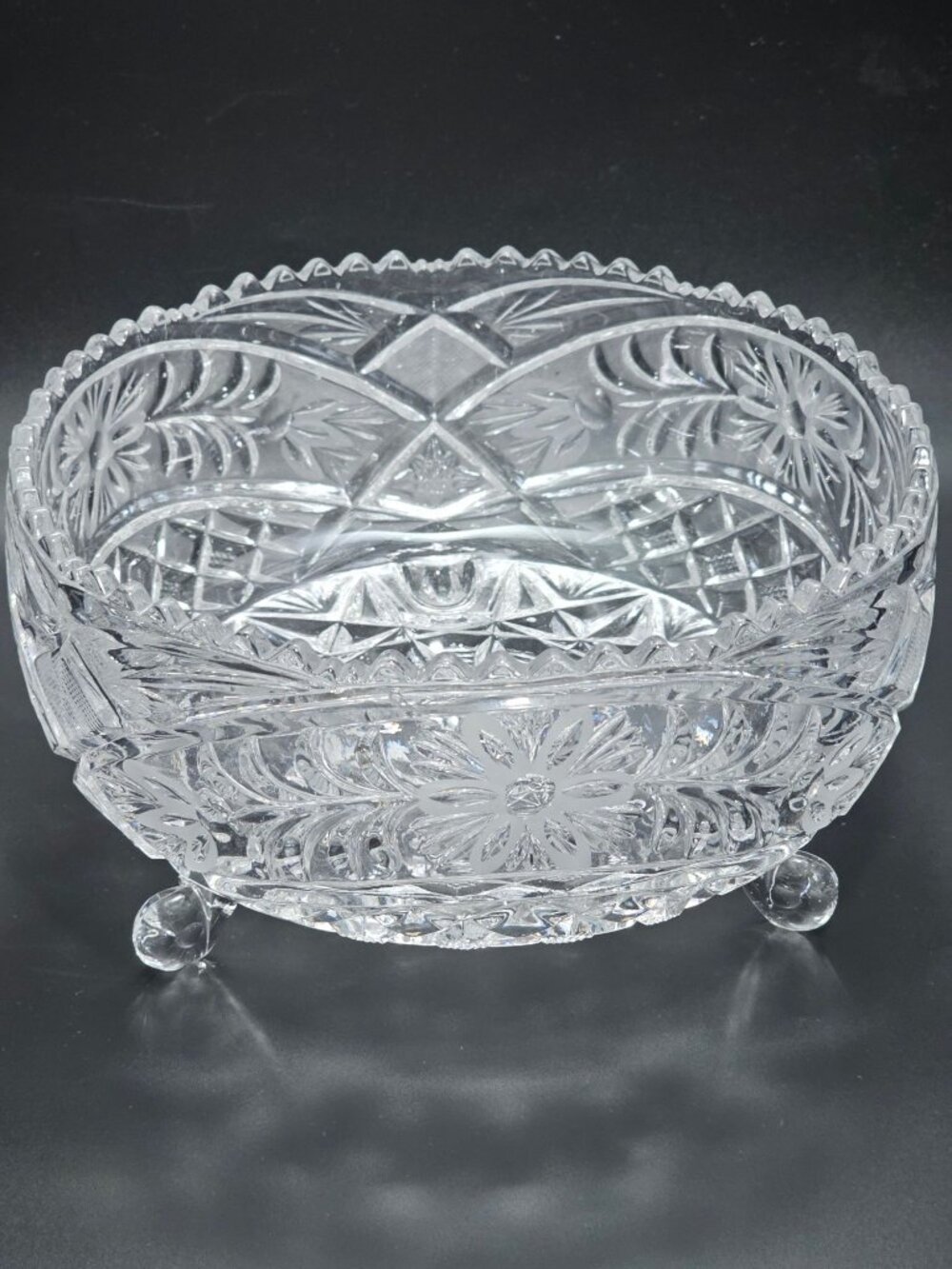 Anna Hutte Cut Glass Bowl vintage West Germany Lead Crystal footed Centerpiece - Picture 8 of 10